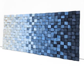 Sculpture murale en bois dégradé bleu - Panneau d'art en bois nautique