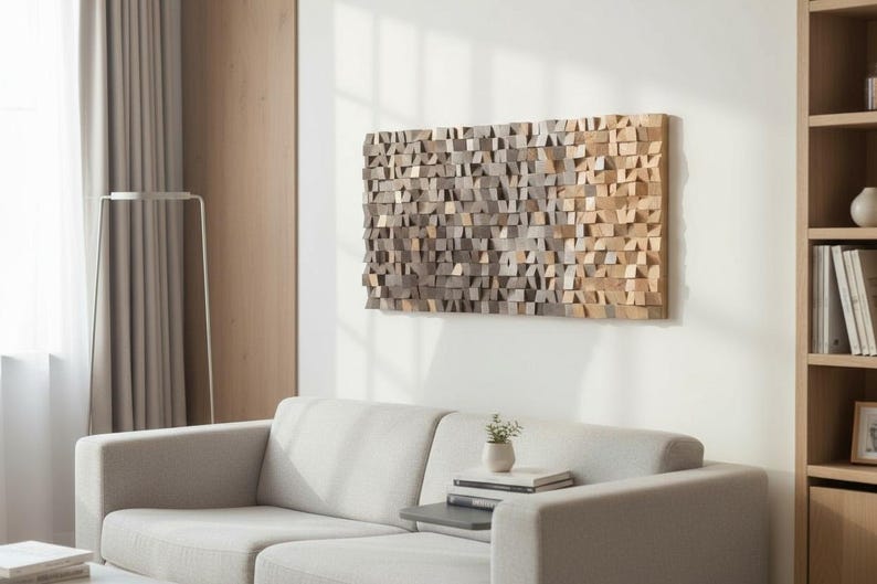 Gradient Wood Wall Art, Modern Rustic Decor, Brown and Gold Tones image 1
