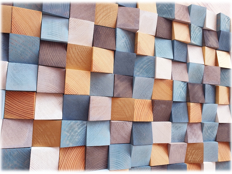 Large Wood Wall Art in Brown Blue and Gold Wood Art Wall Etsy