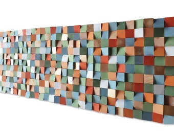 Arte de pared de madera grande multicolor para decoración natural, pintura abstracta de madera con acento dorado, arte de pared de madera, regalo perfecto para la inauguración de la casa