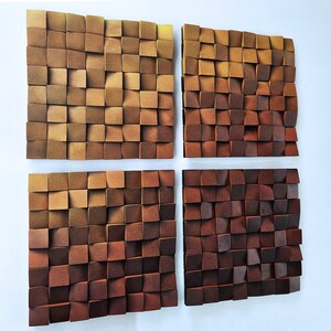 Gradient wood wall decor for modern living room, wooden mosaic for wall decor, wood sculpture wall art panel in warm shades for home decor image 2