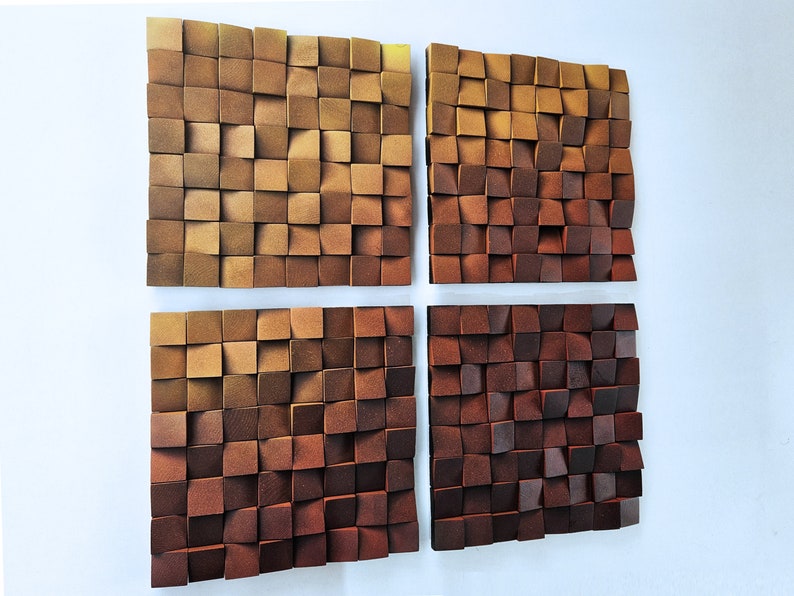 Farbverlauf Holz Wand Dekor für modernes Wohnzimmer, Holz Mosaik für Wand Dekor, Holz Skulptur Wand Kunst Panel in warmen Farbtönen für Wohndekor Bild 2