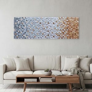 Décoration murale dégradée gris et bois – Grande mosaïque moderne en bois