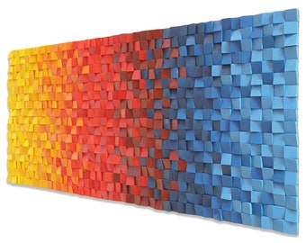 Arte de pared colorido, decoración de pared de madera, escultura de pared de madera, mosaico de madera audaz, colgante de pared de arte de madera moderno, arte de pared en 3D