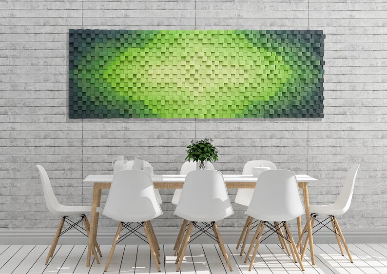 Extra Large Wooden Wall Art in Green Shadows Wood Blocks Wall Etsy