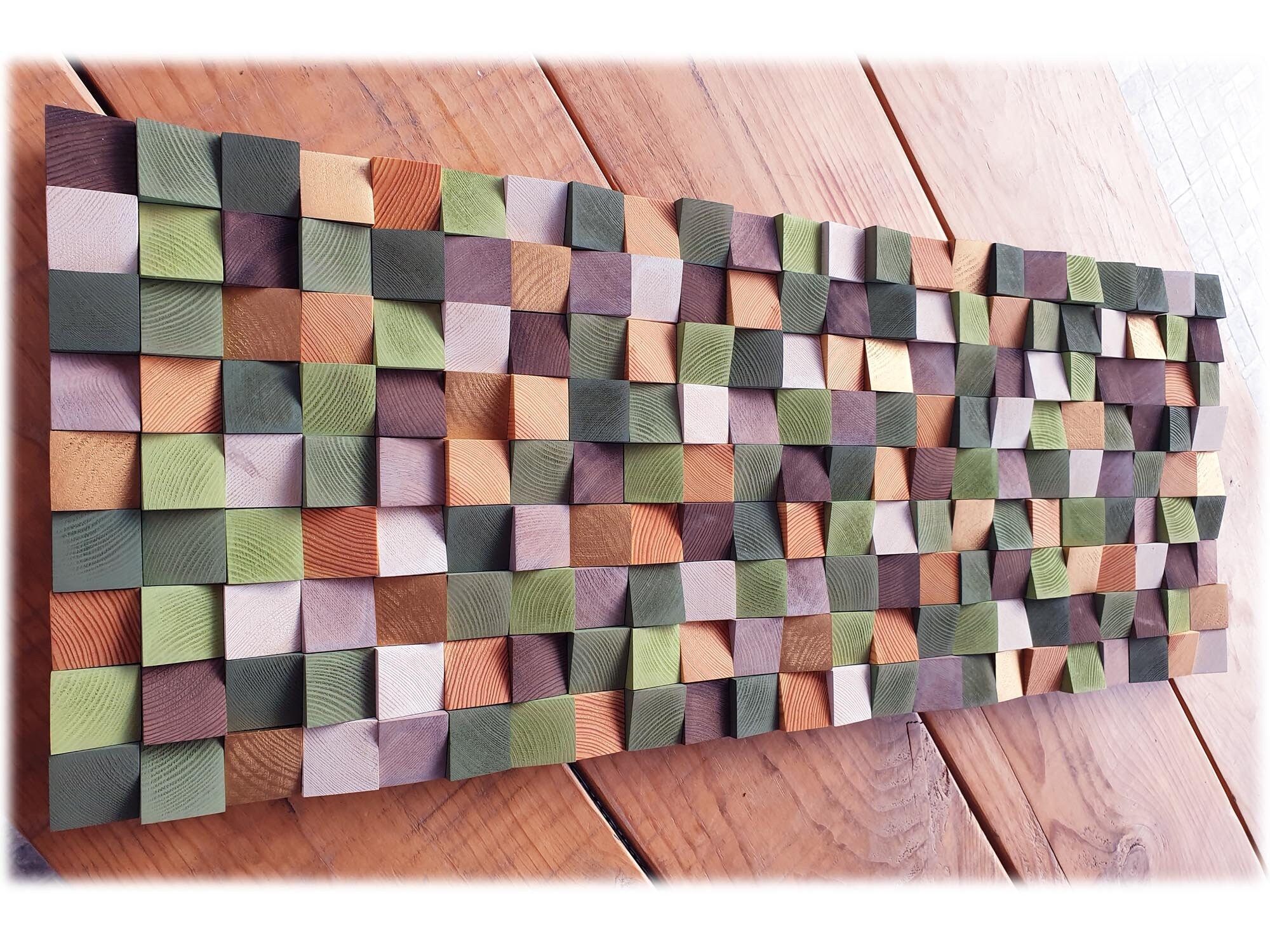 Arte de pared de madera de gran tamaño en verde marrón y oro | Etsy