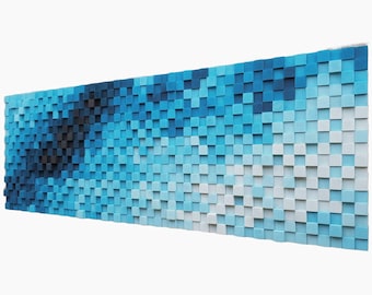 Décoration murale en bois côtier, mosaïque géométrique bleue - Panneaux 3D