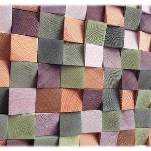 Oversize wood wall art in green, brown and gold, original sound absorbing wall art, wood art wall hanging mosaic for rustic decor