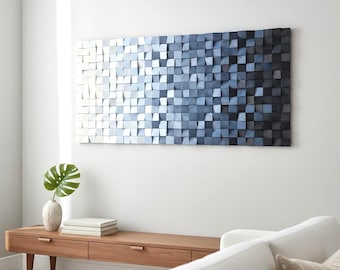 Blue Gradient Wood Wall Sculpture – Nautical Wooden Panel Art