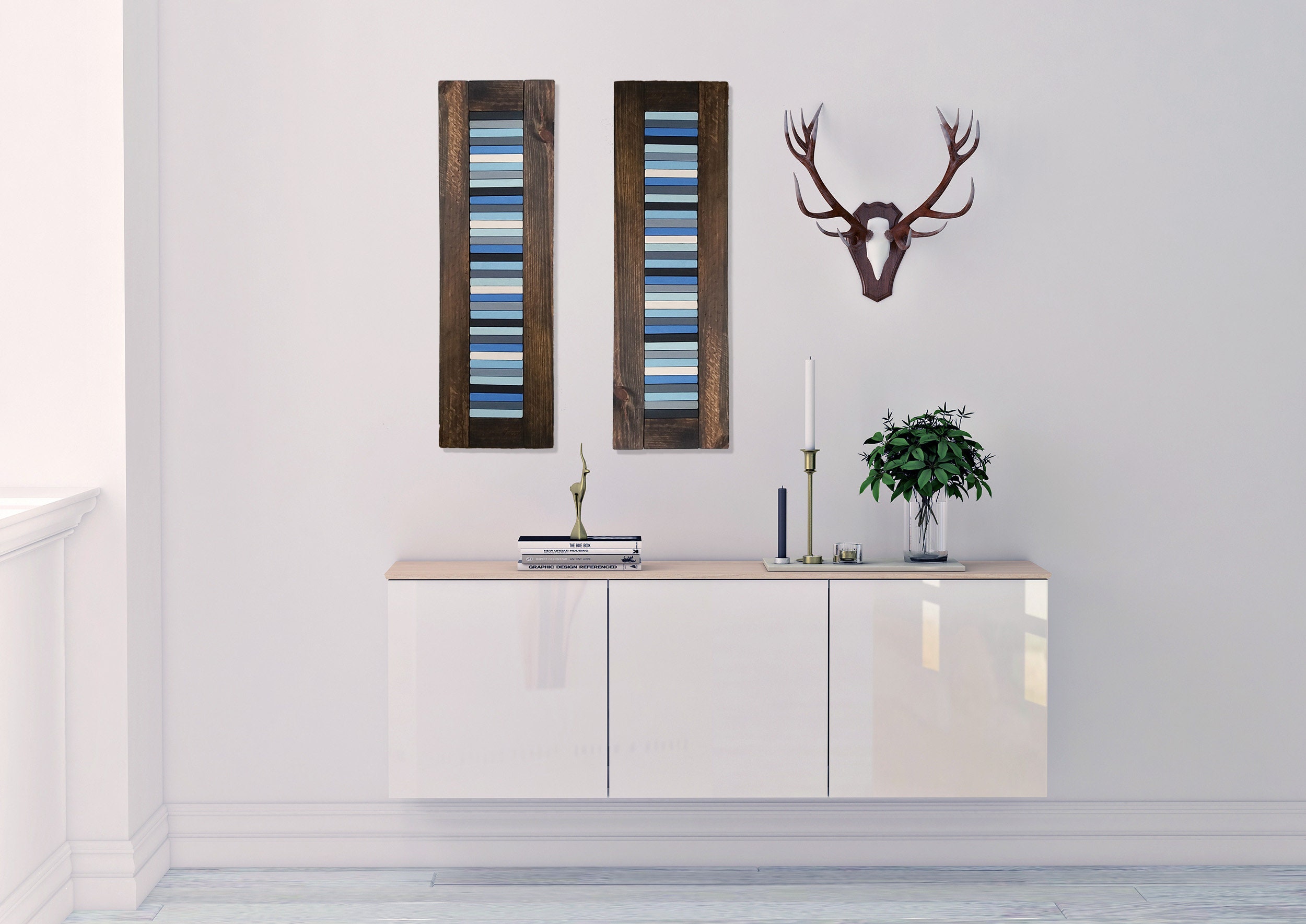 Ensemble de Deux Panneaux Dans Le Bois Récupéré Pour La Décoration Mur Faite avec Des Bâtons Nuances