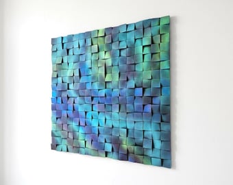 Neon Abstract Wood Wall Art – Modern 3D Wooden Sculpture Panel