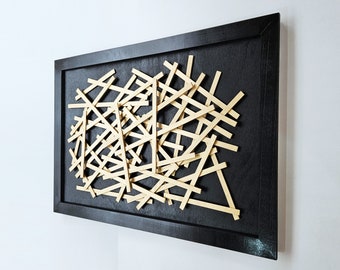 3D Wandpaneel aus Holz in Schwarz & Gold für modernes Wohndekor, elegante Holz Wandleiste, Holz Wandkunst für modernes Wohnzimmer Dekor