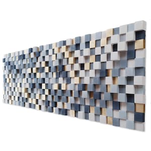 Holzwandkunst - Grau & Goldmosaik, Abstrakte 3D Skulptur