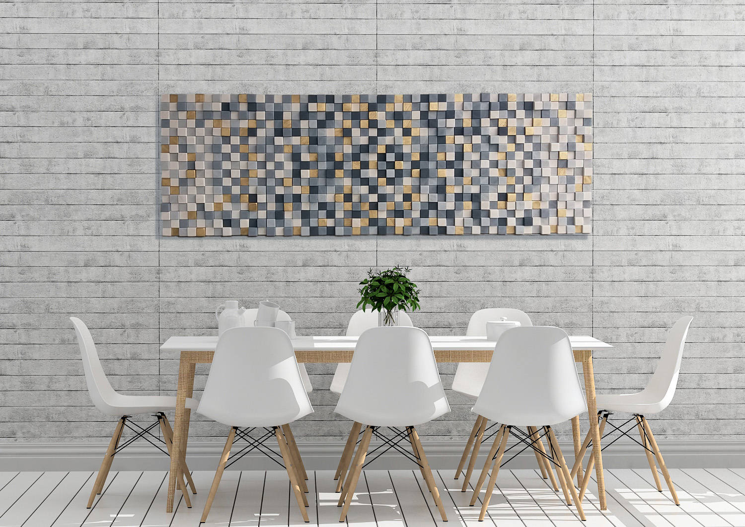 Art de Mur en Bois, Décor Sculpture Mosaïque Bois Rustique, Art Abstrait Pendaison Mur, Grand 3D Mur