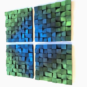 a collection of square-shaped, multicolored tiles arranged in a grid-like pattern.