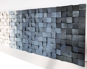 Arte contemporanea delle pareti in legno; decorazione murale astratta in legno bianco e nero, perfetta per qualsiasi stanza