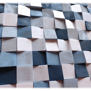 Wood wall art in blue and silver, large wall wood art panel decor in white and blue, original wall wood panel art acoustic for modern decor