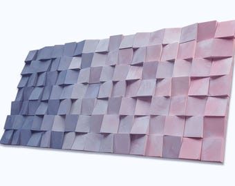Pink & Blue Gradient Wood Wall Art – 3D Modern Sculpture for Living Room