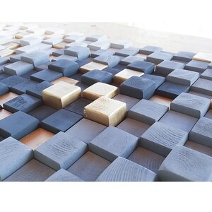 Gray and gold wood wall art, modern abstract wooden wall decor for living room