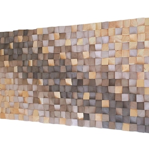 Decoración de pared en cubo de madera 3D / Degradado de arena a marrón, detalles dorados