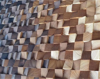 Large Wooden Wall Decor — Modern Rustic Mosaic Brown