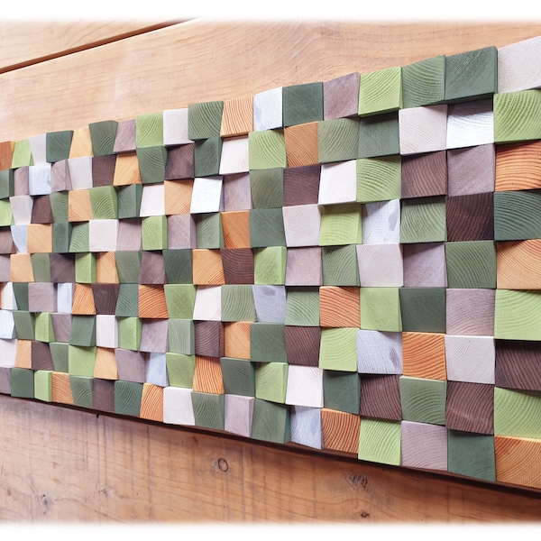 Green and silver wood wall art for living room decor,  rustic wood wall sculpture for modern decor