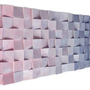 3d wall art for living room decor, wooden wall decor in blue and pink tones,  wood art wall hanging mosaic for rustic decor