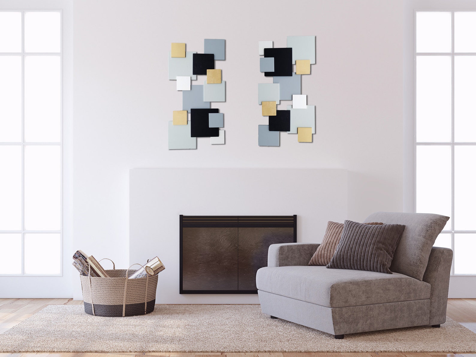View of Geometric 3d Wall Art With Squares in Gray Black White and - Etsy