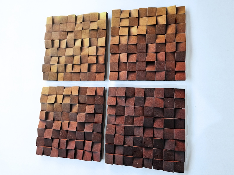 Farbverlauf Holz Wand Dekor für modernes Wohnzimmer, Holz Mosaik für Wand Dekor, Holz Skulptur Wand Kunst Panel in warmen Farbtönen für Wohndekor Bild 4