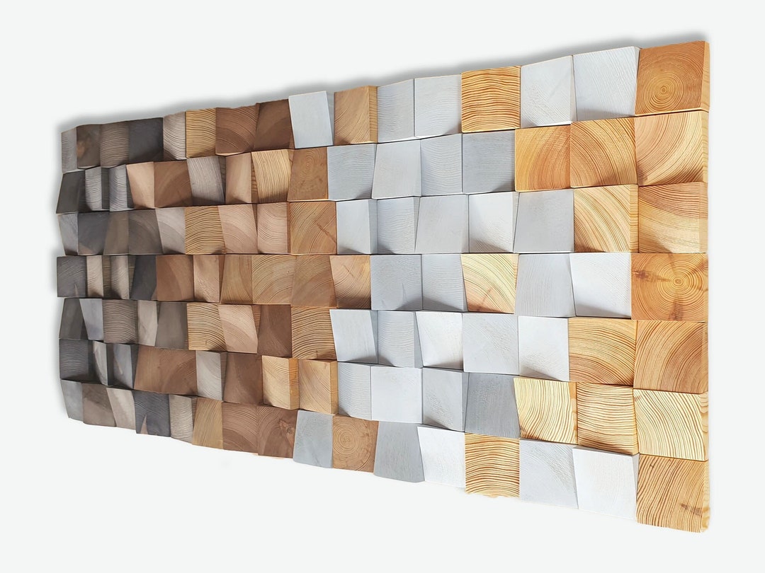 Rustic Wood Mosaic Wall Art, Natural Tone Wooden Sculpture - Etsy