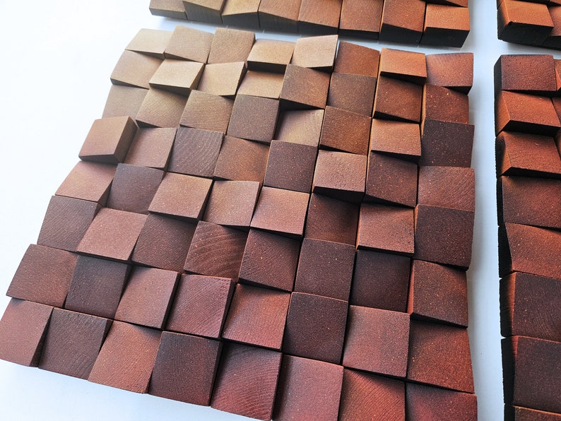 Farbverlauf Holz Wand Dekor für modernes Wohnzimmer, Holz Mosaik für Wand Dekor, Holz Skulptur Wand Kunst Panel in warmen Farbtönen für Wohndekor Bild 7