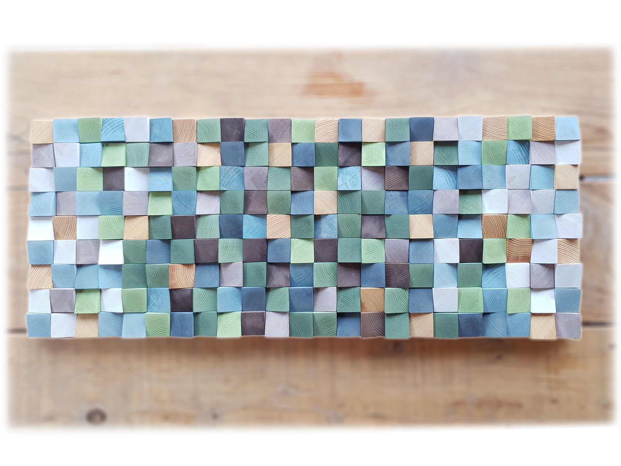 Blue and Green Wood Wall Art Wooden Wall Decor in Natural Etsy