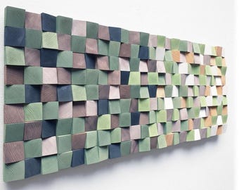 3d green geometric wood art, Rustic Modern Wall Sculpture