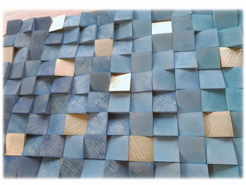 Blue wood wall sculpture for modern house decor original wood Etsy