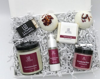 Birthday Box Filled with Ecuadorian Rose Spa Treats for Relaxation & Me Time, Self-Care Gift Set With Personalized Note