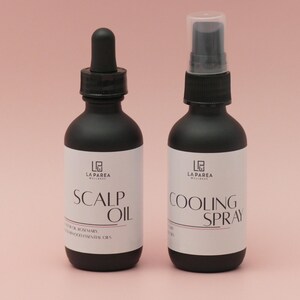Pu&ograve; includere: Due flaconi in vetro nero opaco con etichette bianche. Uno &egrave; etichettato "SCALP OIL" con un contagocce, l'altro "COOLING SPRAY" con un nebulizzatore. Entrambe le bottiglie riportano il marchio "LAPAREA".