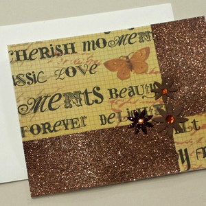 Handgemachte Schmetterling jede Gelegenheit Karte / Hinweis Card / braun Glitter / Glitzer Karte / Unique / Geschenk / handgefertigt / Freundschaft / für einen Freund