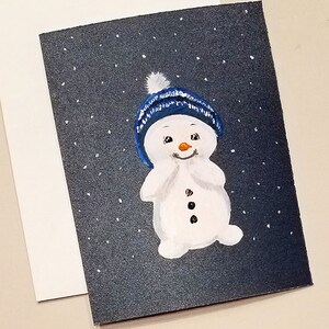 Cartão de Natal pintado à mão/Pintura acrílica/Cartão pintado/Boneco de neve pintado/Cartão de Natal do boneco de neve/Feliz Natal/Papel brilhante