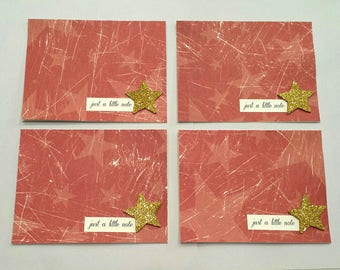 4 Red Stars Card Set / Gold Glitter / Stationery Set / just a little note / Blank Note Cards / Rustic Cards / Thank you cards / Red and Gold