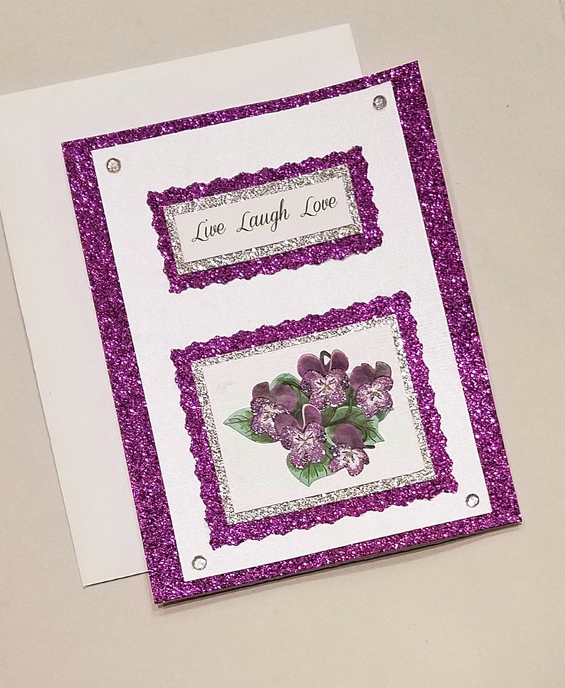 Handmade Live Laugh Love Card / Scrapbook Paper / Purple Card image 0