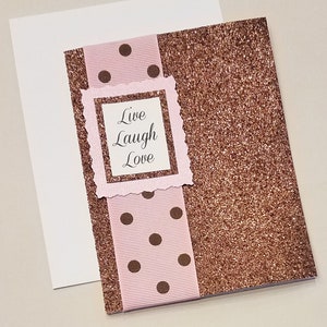 Live Laugh Love Card / Glitter marrone / Carta scintillante / Biglietto per lei / Biglietto a pois / Pensando a te / Pensieri / Nastro / Lucido