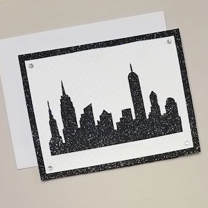 Hand-Cut Skyline von New York jeden Anlass-Karte / Hinweis Karte / Schwarz Glitter / Unikat / Skyline / prickelnde Karte / schwarz und weiß / Briefpapier