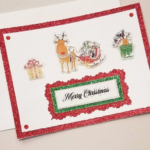 Weihnachtskarte Rentier / Urlaubskarte / Saisonales / Glitzernde Karte / Für einen Freund / Frohe Weihnachten / Rentier Aufkleber / Geschenke / Glitzer