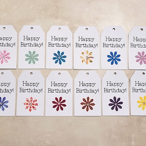 12 Birthday Gift Tags / Flower Gift Tags / Handmade Tags / Unique Gift Tags / Paper Tags / Sparkly Gift Tags / Birthday / Cute Tags
