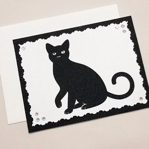 Gato negro cualquier tarjeta de ocasión / tarjeta de nota / tarjeta gato negro / tarjetas únicas / animales / tarjeta brillante / blanco y negro / tarjeta brillante / gatito gato