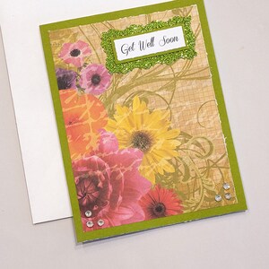 Carte de guérison florale / Carte de correspondance / Carte de sympathie florale / Unique / Floral / Sympathie / Guérison de guérison / Carte scintillante / Paillettes