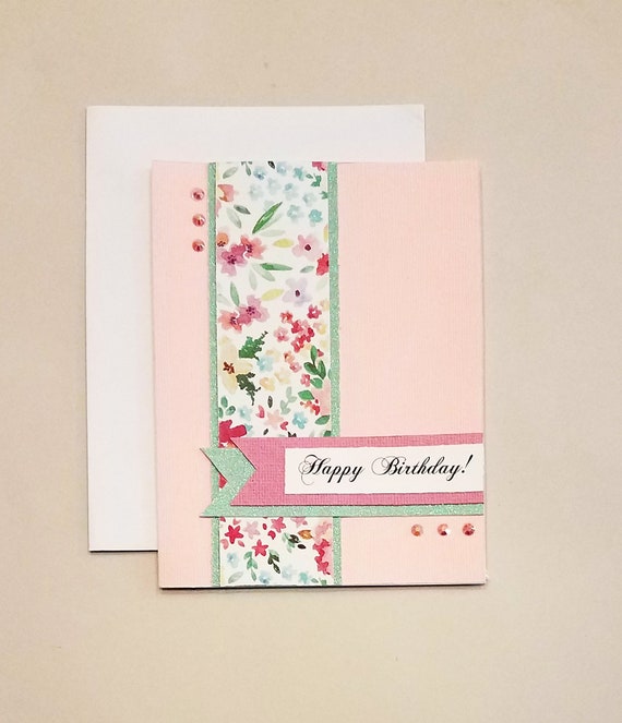 Handmade Floral Birthday Card Scrapbook Paper Flower Card For Her Pink Sparkly Card Birthday Wishes Watercolor Flowers