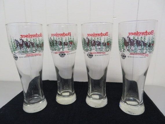Set of 12 ~ Vintage BUDWEISER Clydesdale Winter Pilsner Beer Glasses & Mugs