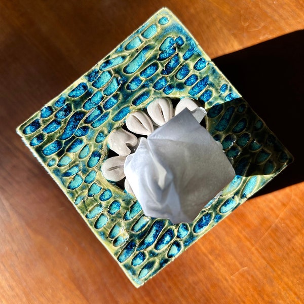 Tooth Tissue Box Cover | Monster Tissue Box Holder | Bathroom Decor | Unique Home Decor | Crystal and Textured | Multicolor Pottery Ceramic