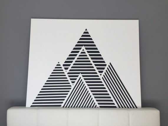 Geometrische Berge Auf Leinwand In Schwarz Weiss Etsy